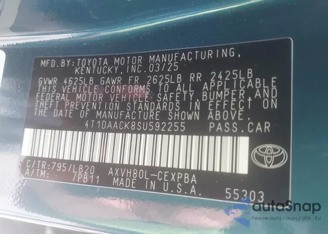 2025 Toyota Camry Xse z USA, uszkodzony, nr VIN 4T1DAACK8SU592255